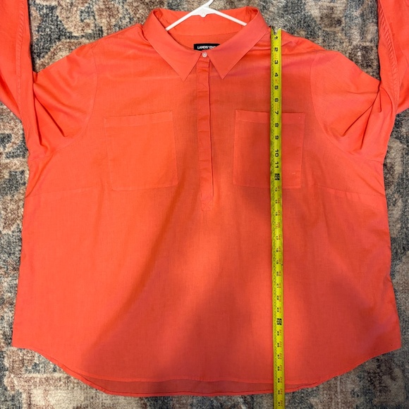 Lands' End Women's Plus Linen-Blend Half Button Popover Tunic Shirt Top 3X Coral - Picture 8 of 9